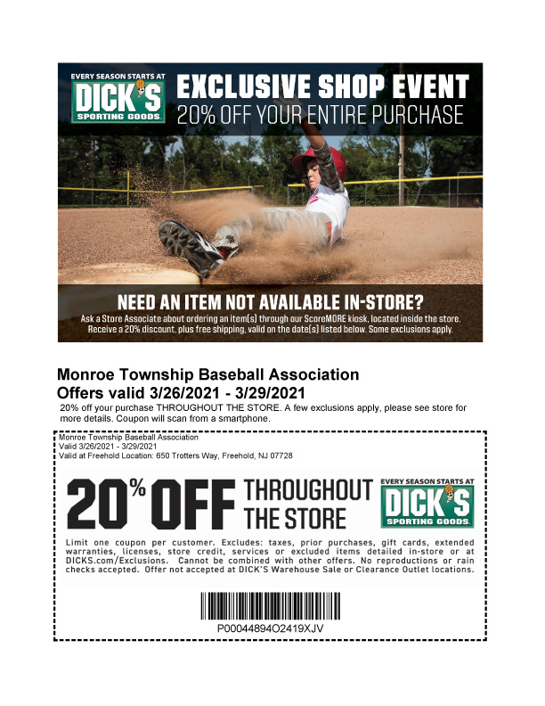 MTBA Discount Weekend at Dick's Sporting Goods (Freehold)